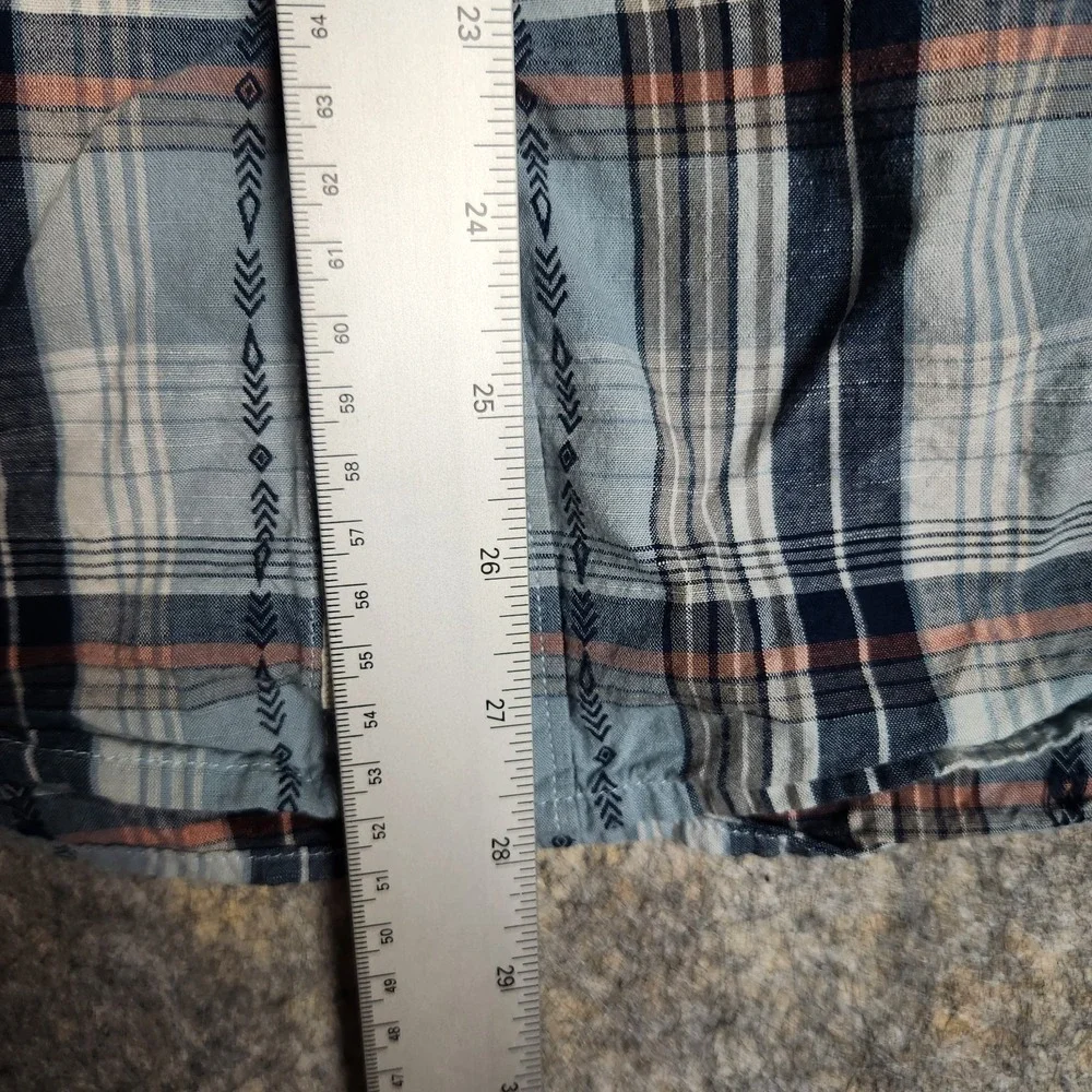 Lucky Brand Pearl Snap Western Shirt Men S Blue Scotch Plaid Short Sleeve Button